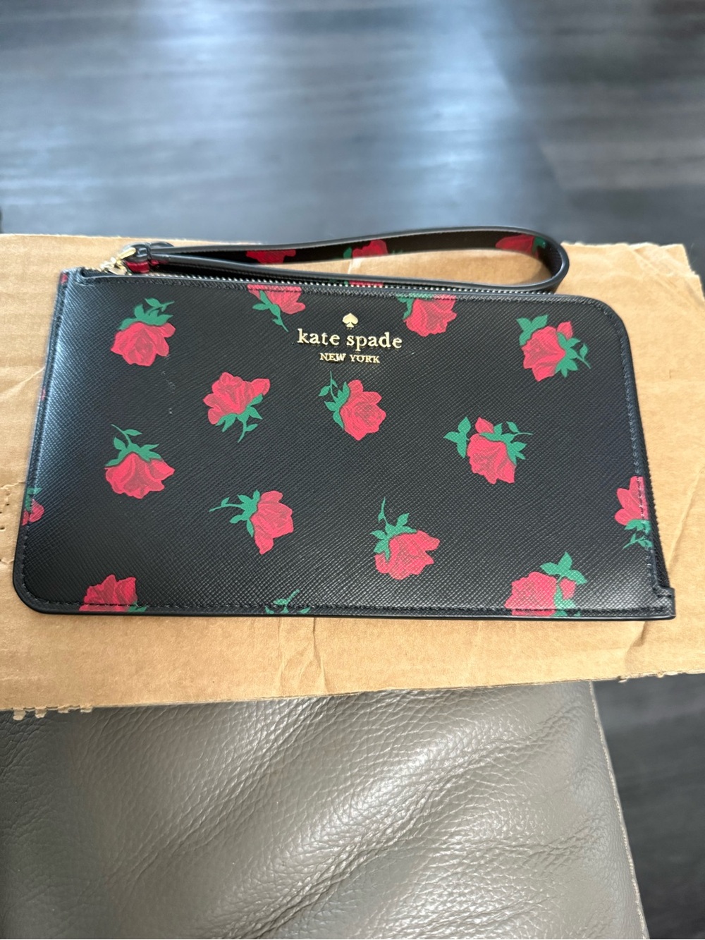 kate spade Black Floral Rose Wristlet